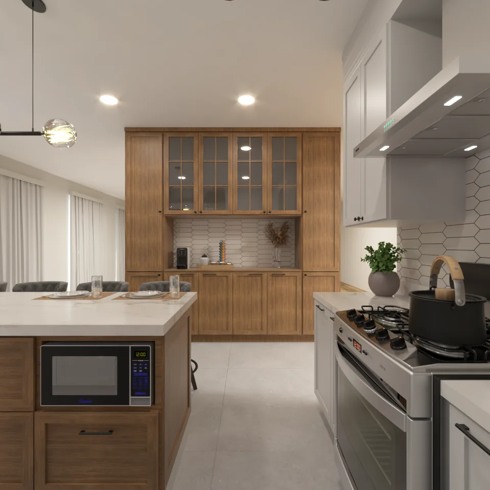 Kitchen detail showing cohesive hardware, tile, and surface decisions by Finch Home Studio in North Carolina