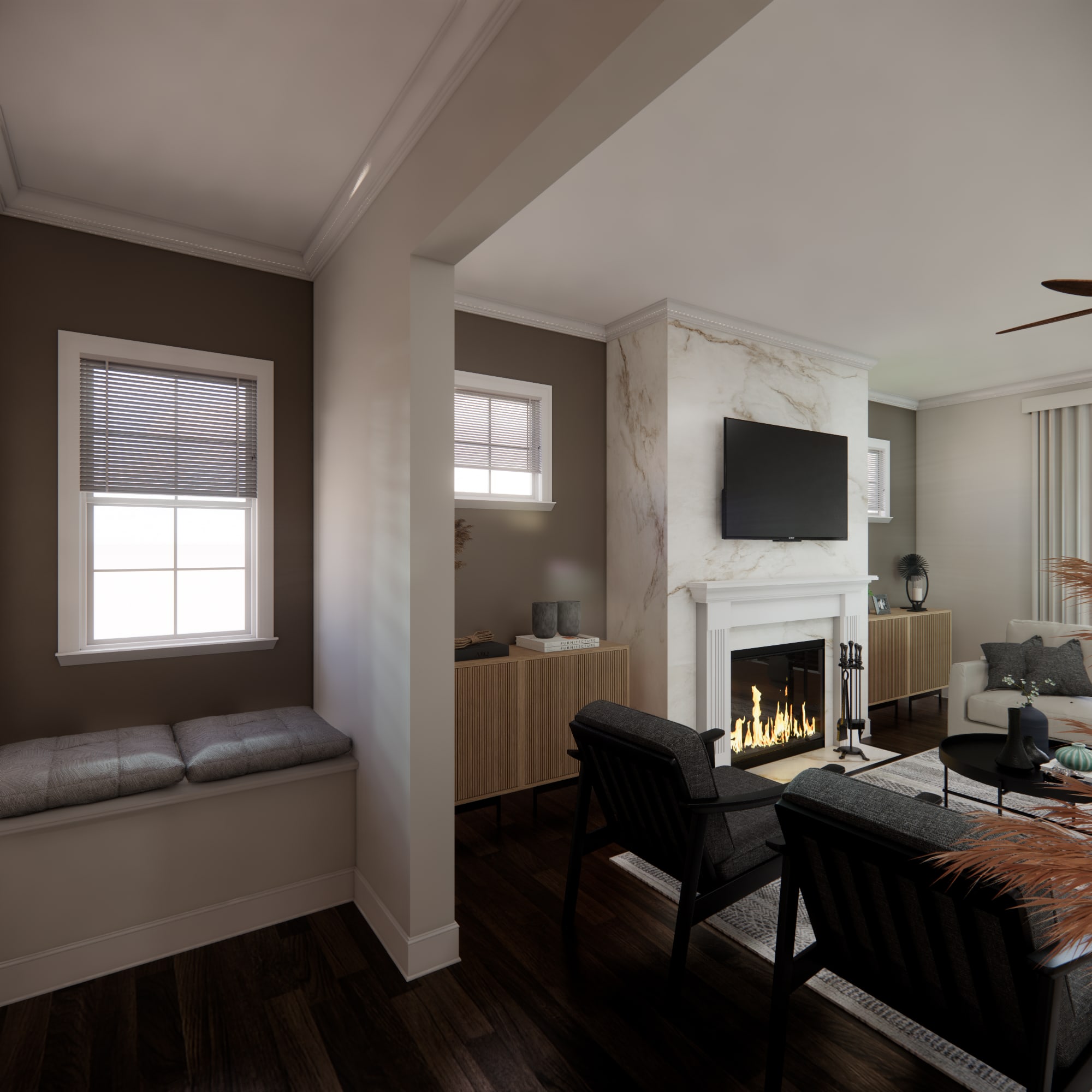 Multi-room renovation with coordinated materials and furnishings by Finch Home Studio in North Carolina