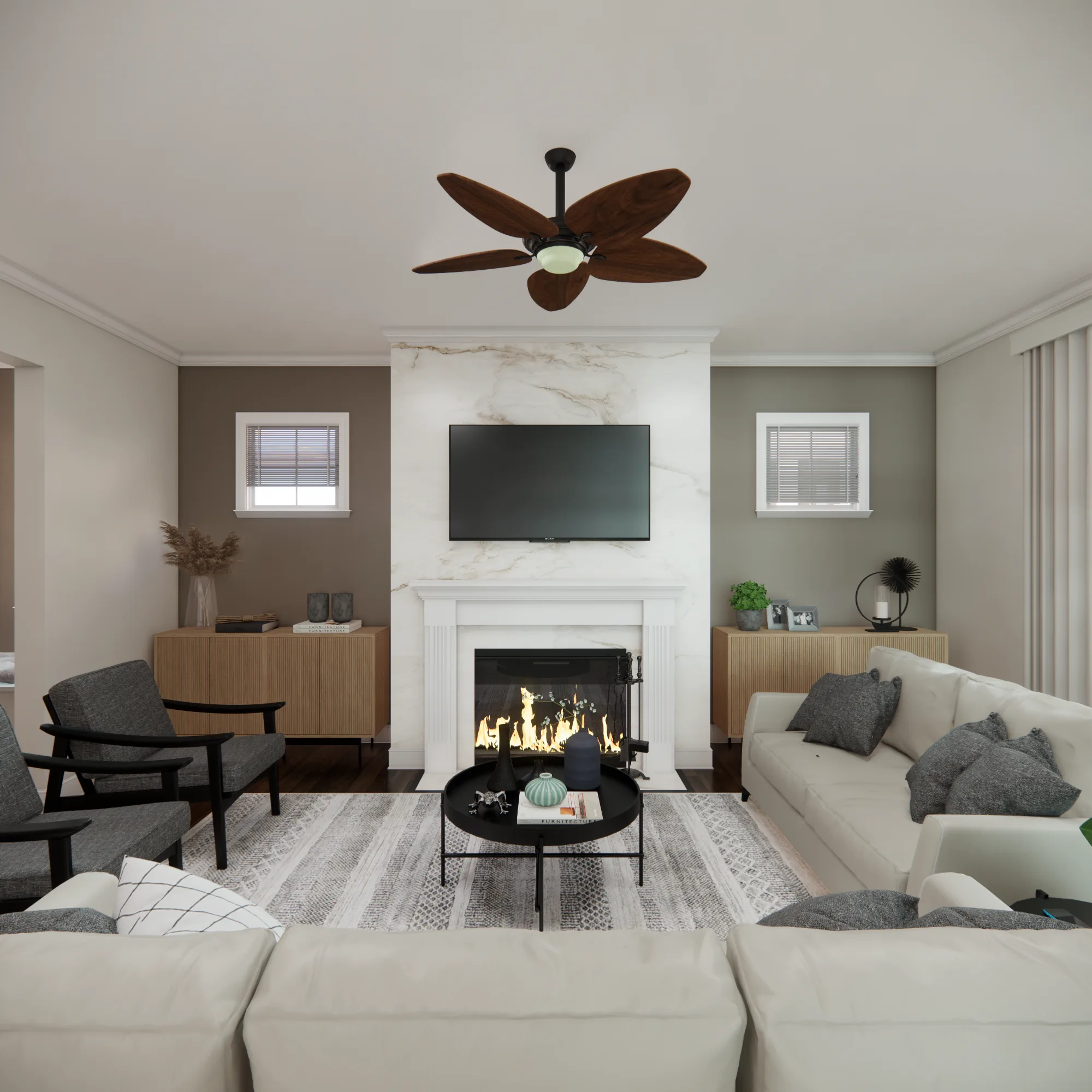 Renovated room with updated materials and connected design direction by Finch Home Studio in North Carolina