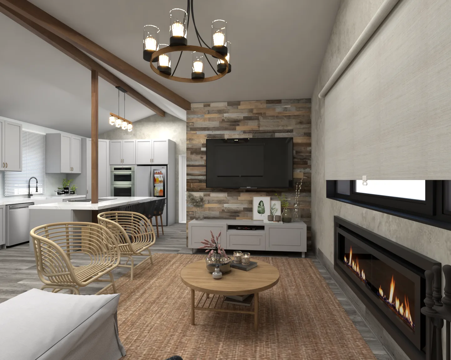 Renovation finish coordination across connected spaces by Finch Home Studio in North Carolina