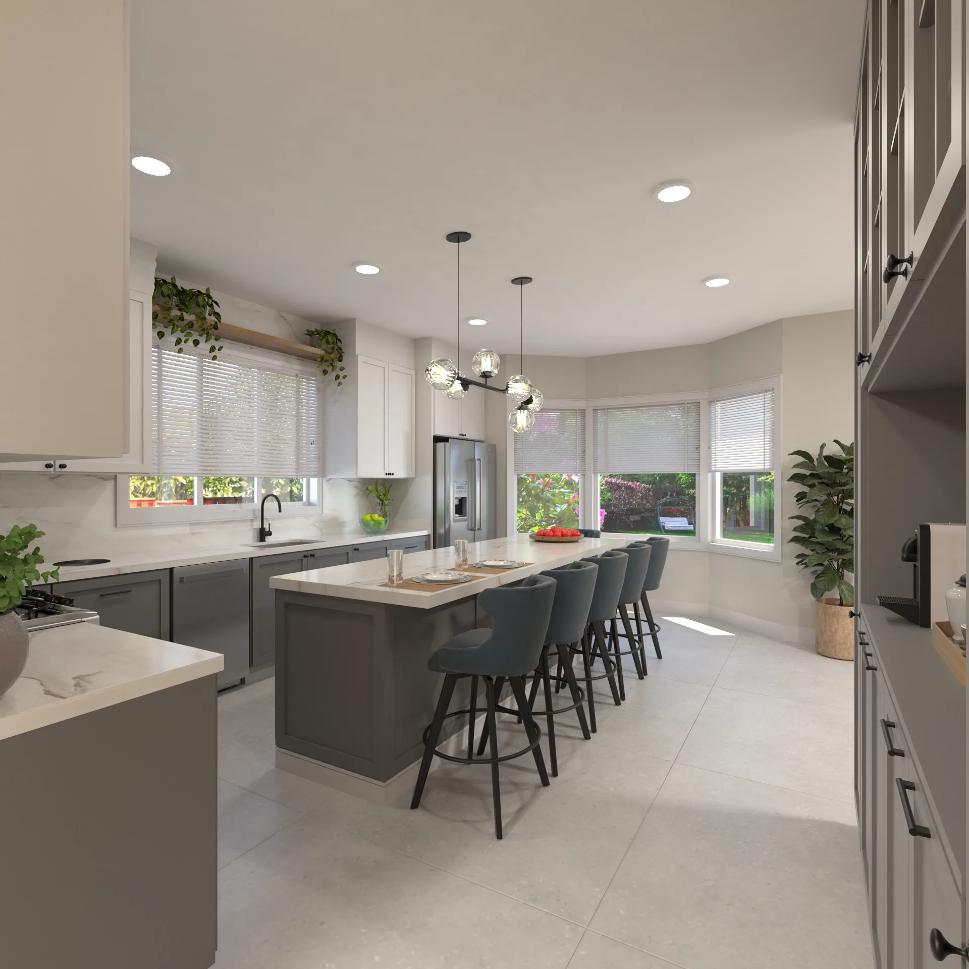 Kitchen remodel with refined cabinetry, counters, and coordinated finish direction by Finch Home Studio in North Carolina