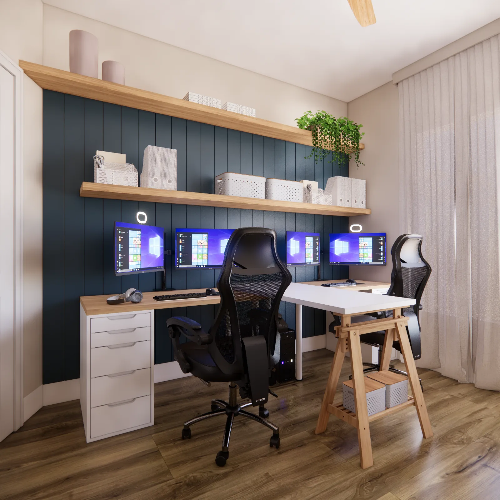 Living and work area design with function, storage, and personality by Finch Home Studio in North Carolina