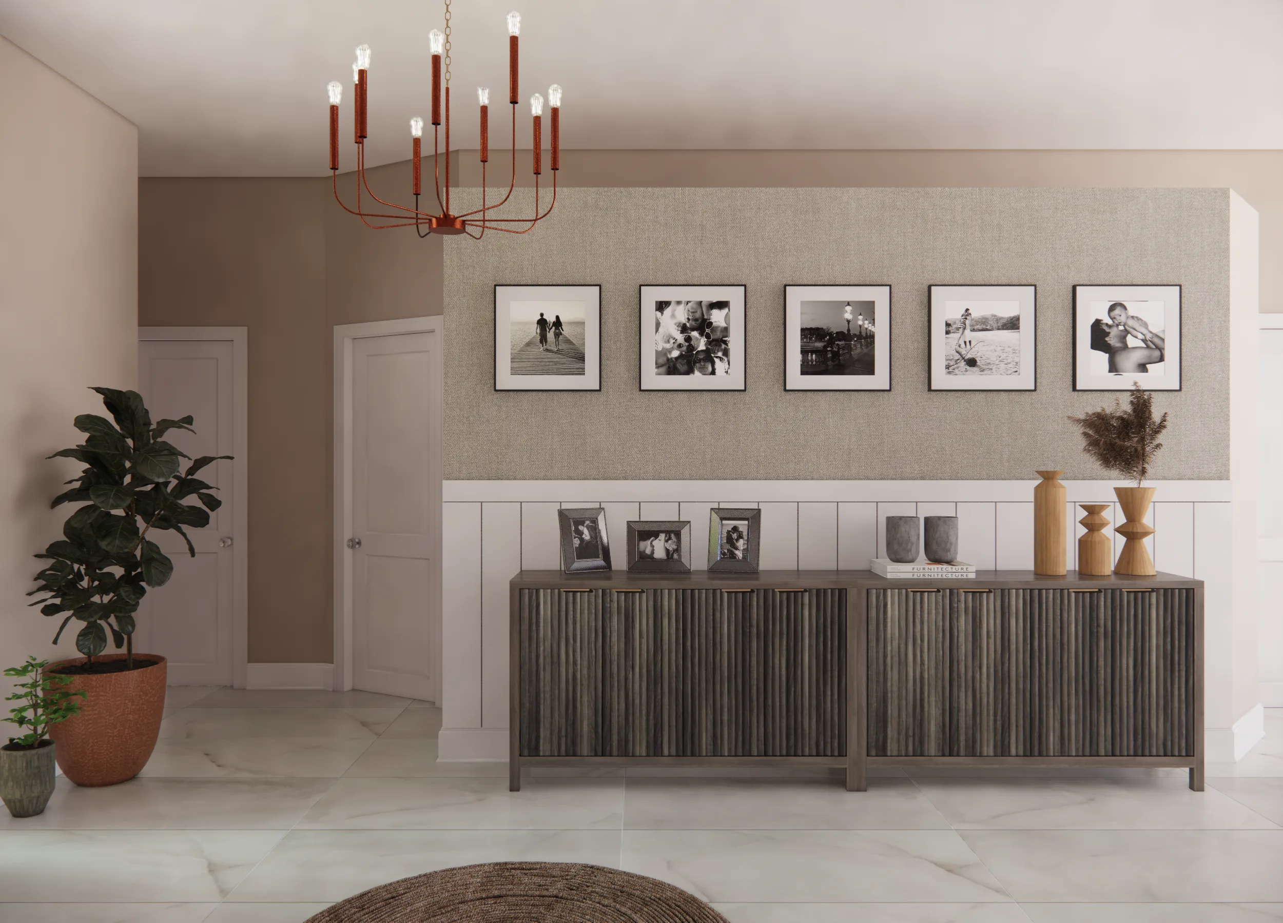 Full-home interior design with layered neutral finishes by Finch Home Studio in North Carolina